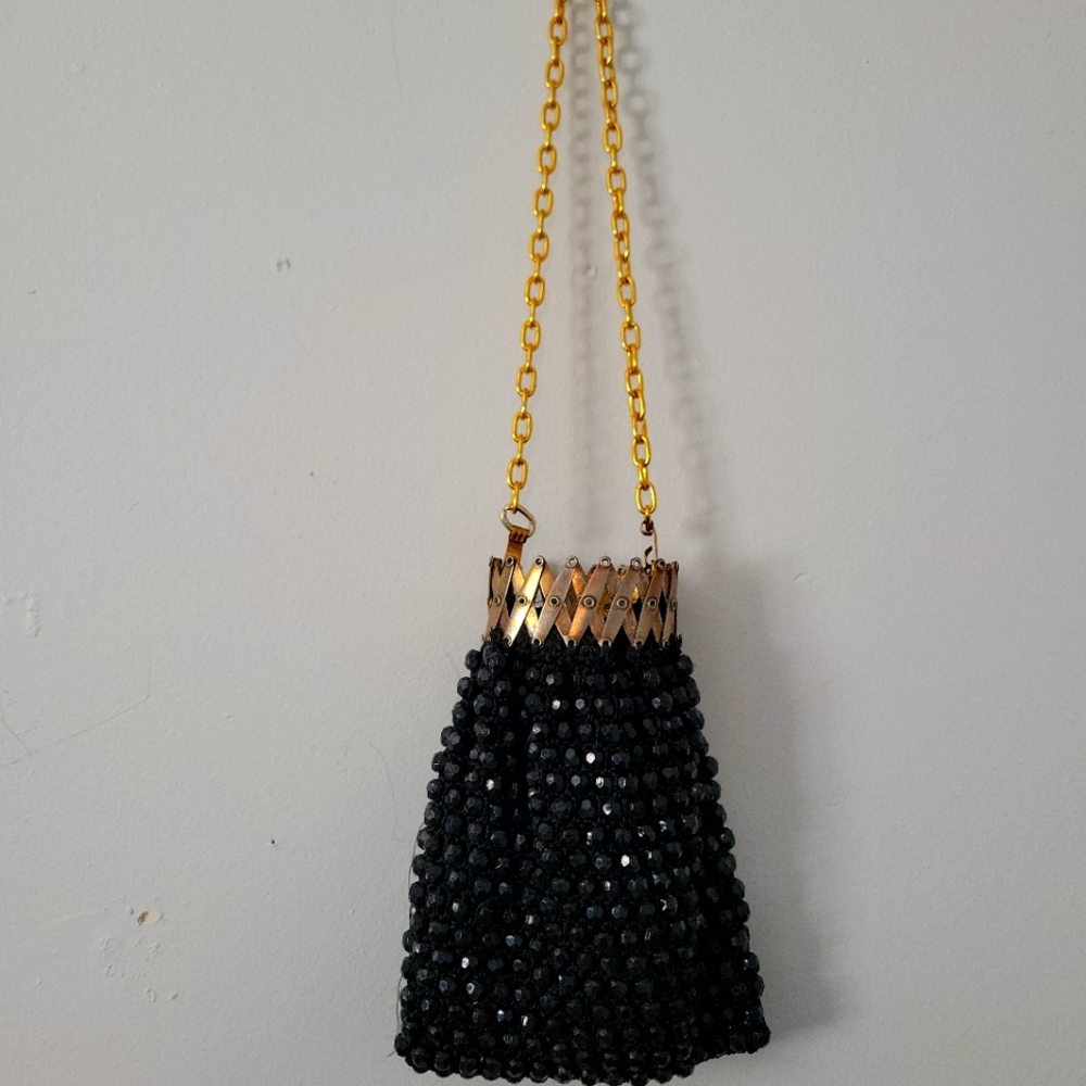Antique Beaded Evening Bag Metal Frame Fringe Flapper Vintage